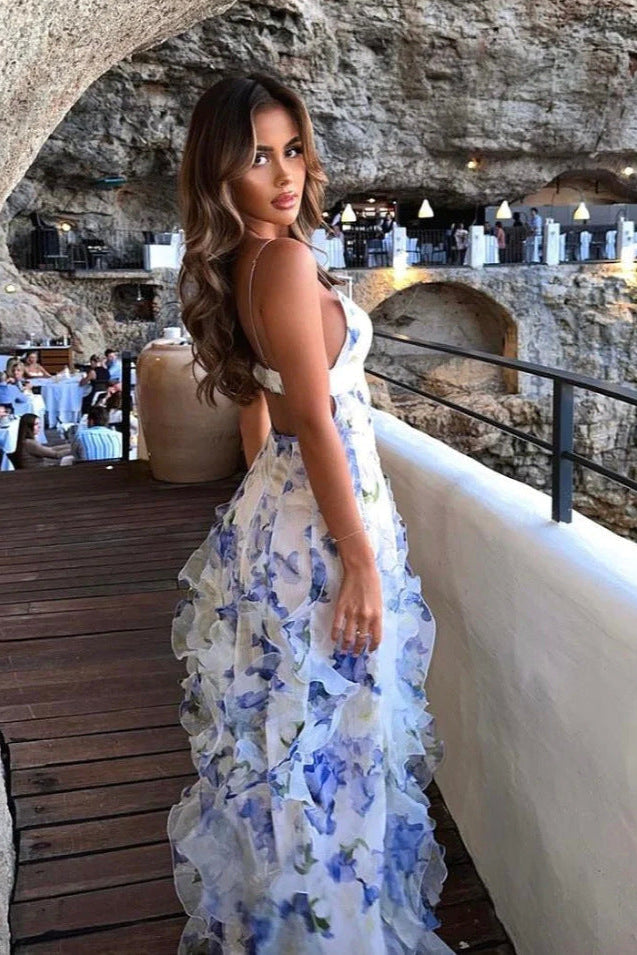 Sunniva | Lang kjole med blomstertrykk