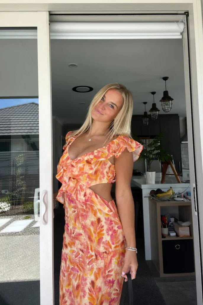Alva | Blomstrete Volang Maxikjole